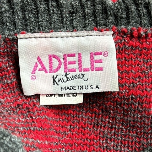 Vintage Adele Knitwear Heart Gray Red Sweater Small/Medium - Picture 7 of 8